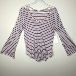 NWT Vince Camuto Pink Striped Bell Sleeve Top